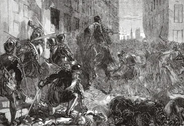 Die Nacht des Massakers von St. Bartholomäus, Illustration aus Die Geschichte des Protestantismus von James Aitken Wylie, veröffentlicht 1878